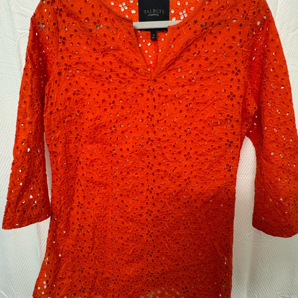 Talbots Vibrant Orange Eyelet Blouse
